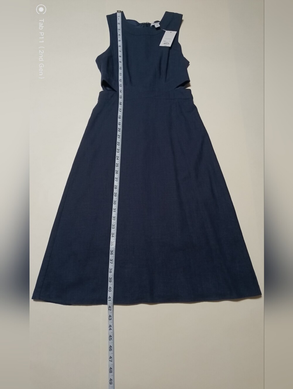 Nine West Navy Blue Linen Blend Sleeveless Navy Cutout Midi Dress Size XS - Picture 6 of 11